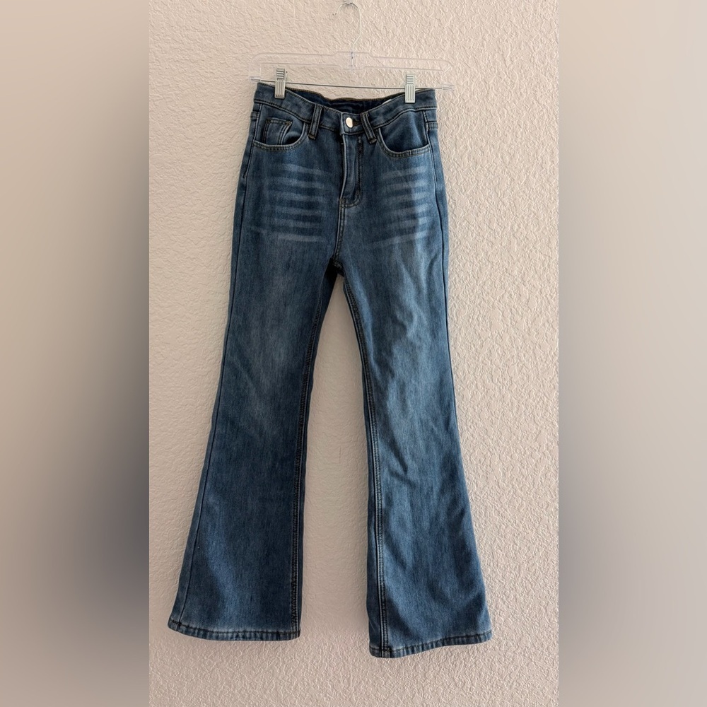 Indigo Thermal Fleece-Lined Flare Jeans | High-Rise Cozy Winter Women’s Denim